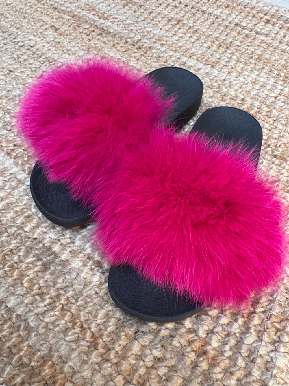 Hot Pink Furry Slides